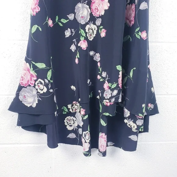 Lauren Ralph Lauren Skirt Black Floral Silk High Low Midi Womens Size 12 - Picture 5 of 7